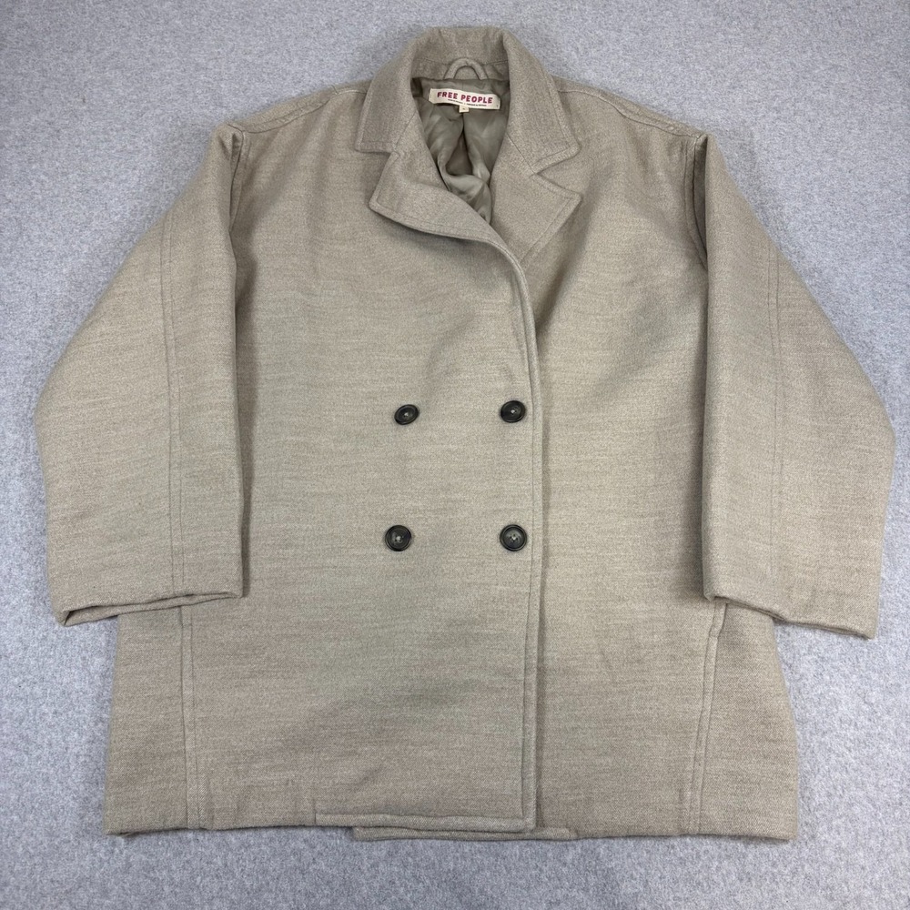 Free People Blazer Womens Medium Tan Hannah Slouchy Double Breasted